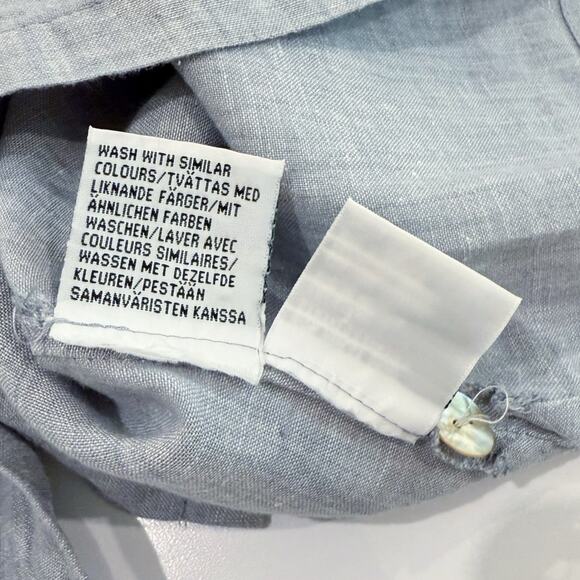 Vintage 90s Square Neck Tank Top Size 40 Large Blue 100% Linen Back Button Close - Picture 13 of 16